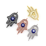 Hand of Fatima Hamsa Evil Eye Connector-Rhinestone Hamsa Connector-Spirit Jewelry    22x13mm