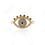 Evil Eye Connector,CZ Stone Eye Link Charm,Brass Spacer Bead,DIY Handmade Findings 22x13mm - BestBeaded