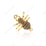 Striped Spider Pendant,Cubic Zirconia Insect Connector/Link,Brass Spacer Beads,Jewelry Findings 26x21mm - BestBeaded
