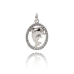 Shiny Oval Micro Pavé Dolphin Pendant-Jewelry Making Accessories   14x20mm
