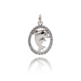 Shiny Oval Micro Pavé Dolphin Pendant-Jewelry Making Accessories   14x20mm