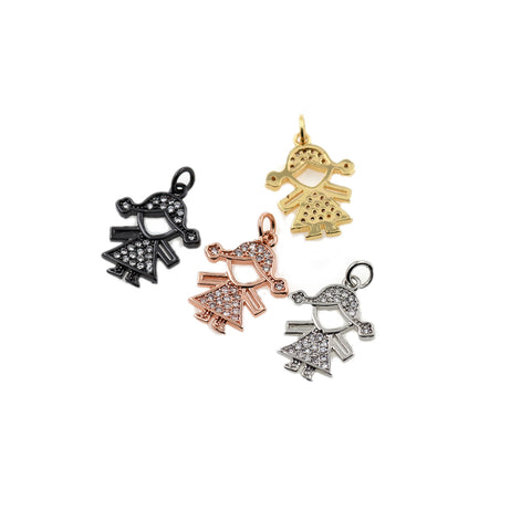 Shiny Micropavé Girl Pendant-Jewellery Making Accessories   15x19mm