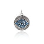 Shiny Micropavé Round Evil Eye Pendant-Jewelry Making Accessory    16x18mm