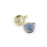 Shiny Micropavé Round Evil Eye Pendant-Jewelry Making Accessory    16x18mm