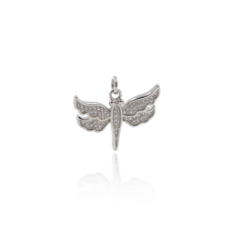 Shiny Micropavé Hollow Dragonfly Pendant-Jewelry Making Accessories   24x20mm