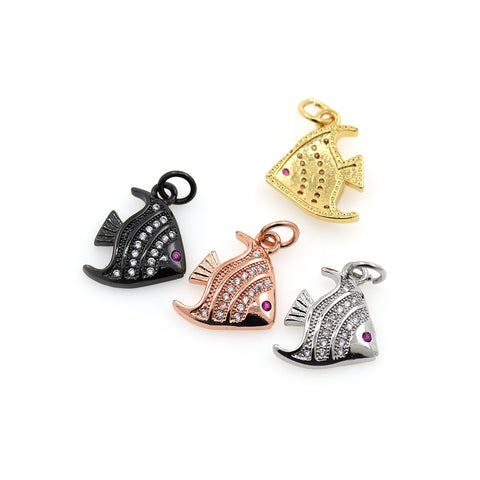 Shiny Micropavé Fish Pendant-DIY Jewelry Making Accessories   12x16mm