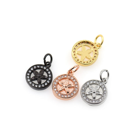 Shiny Micropavé Round Flower Pendant-DIY Jewelry Making Accessories   10x5x13mm