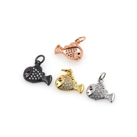 Shiny Micropavé Fish Pendant-DIY Jewelry Making Accessories   14x12mm