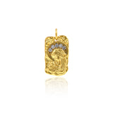Shiny Rectangle Micropavé Madonna of the Moon Pendant-DIY Jewelry Making Accessories   10x17mm