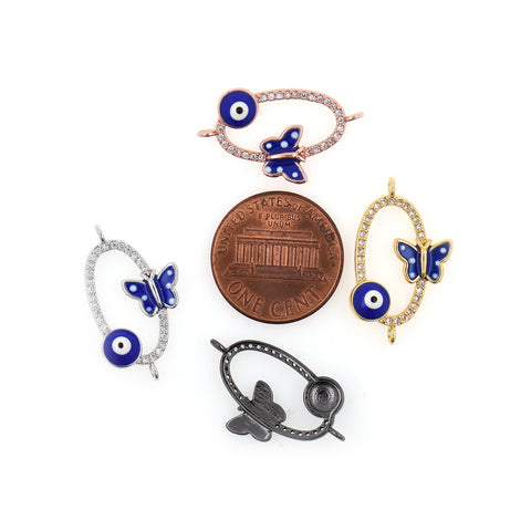 Shiny Oval Micropavé Butterfly Evil Eye Pendant-DIY Jewelry Making Accessories   24x14mm
