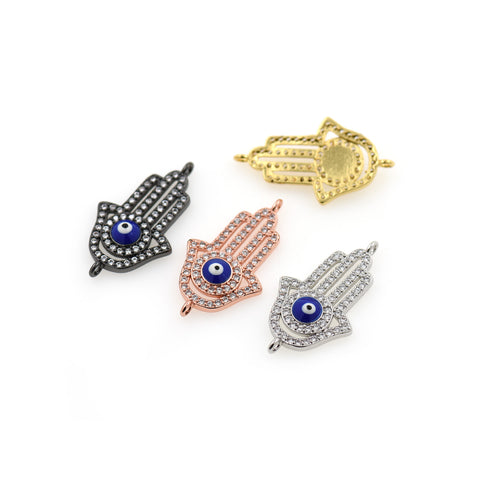 Shiny Micropave Hamsa Evil Eye Connector-DIY Jewelry Making Accessories   25x14mm