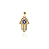 Shiny Micropavé Hamsa Evil Eye Pendant-DIY Jewelry Making Accessories   14x23mm