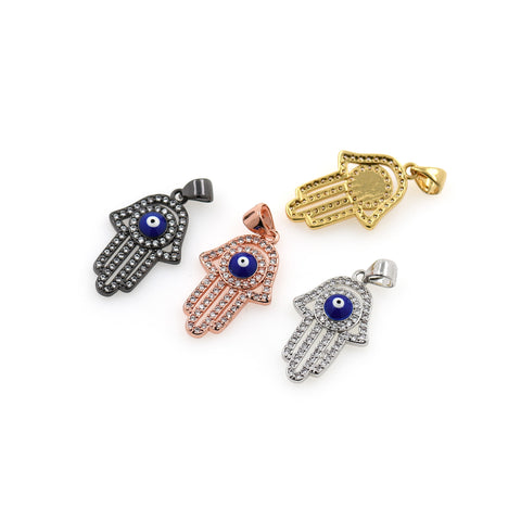 Shiny Micropavé Hamsa Evil Eye Pendant-DIY Jewelry Making Accessories   14x23mm
