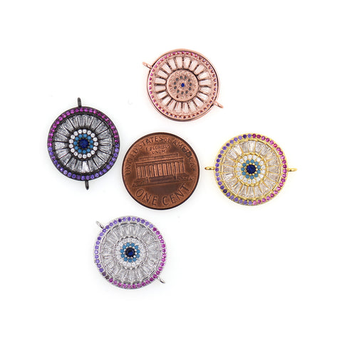Shiny Circular Evil Eye Connector-DIY Jewelry Making Accessories   23x18mm