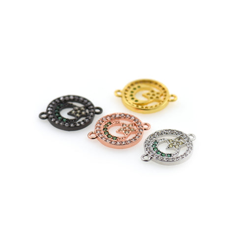 Shiny Round Hollow Star Moon Connector-DIY Jewelry Making Accessories   16x12mm
