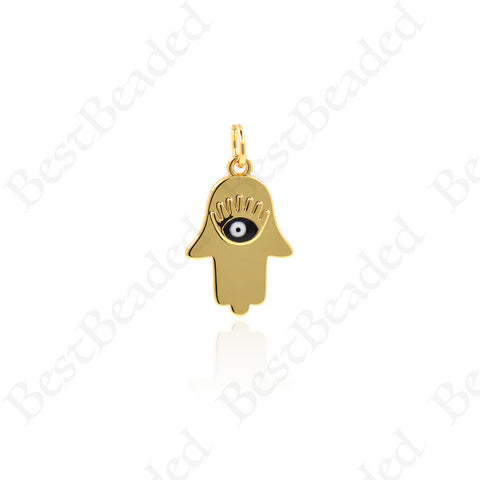 Hamsa Hand Pendant,Gold Plated Enamel Eye Bracelet/Necklace Charms 12x19mm
