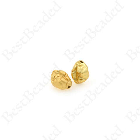 Hammering Oval Bead Spacers,Matte Gold Plated Nugget Beads 11x7mm
