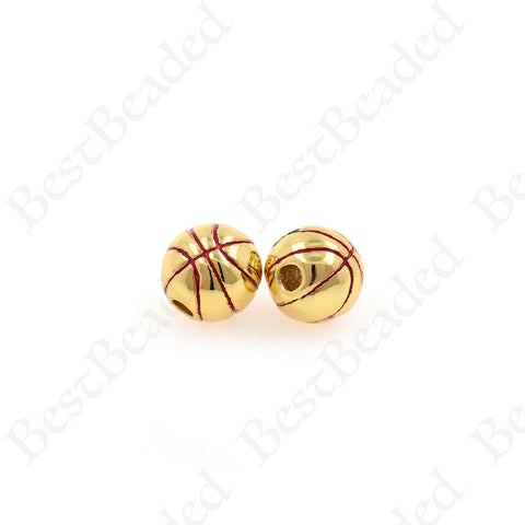 Basketball Spacer Charms,Brass Round Ball Beads 9mm