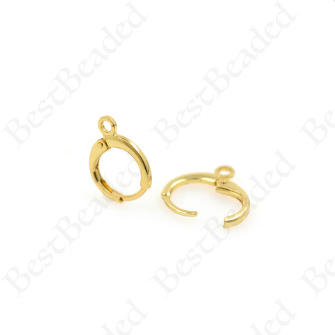Brass Leverback Earrings,Gold Plated Huggie Earring Hoops 12x15mm