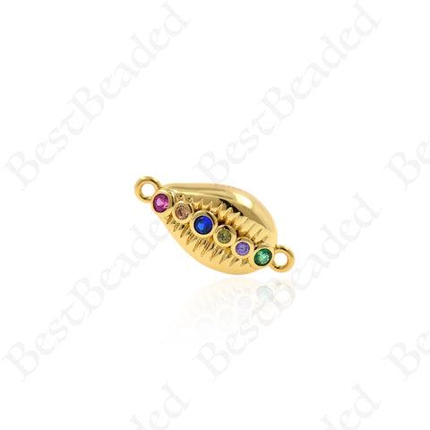 Rainbow Cowrie Shell Charms,Gold Plated Sea Shell Connector Spacers 17x8mm