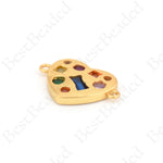 Rainbow Heart Connector,Multi-color CZ Stone Treasure Charms 20x14mm