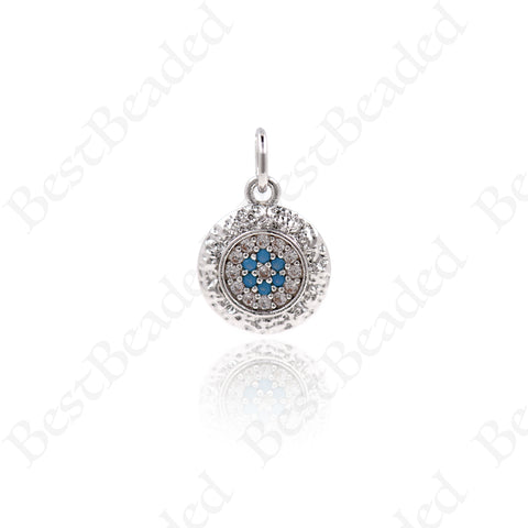 Evil Eye Pendants,Pave Cubic Hammered Protection Charms 10mm