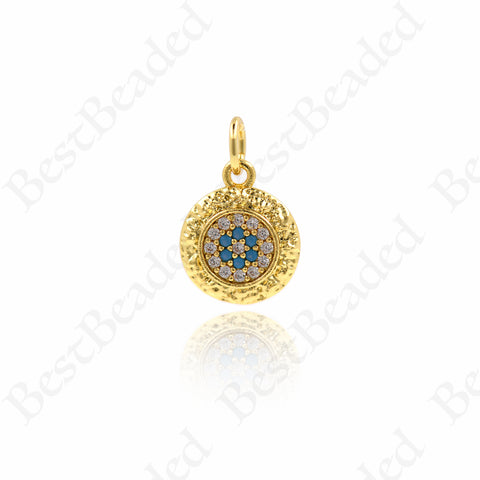 Evil Eye Pendants,Pave Cubic Hammered Protection Charms 10mm
