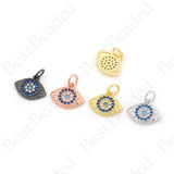 Hammered Evil Eye Pendant,Cubic Pave Amulet Charms 13x10mm