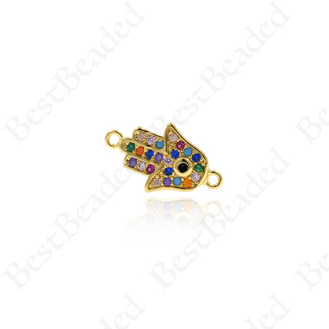 Rainbow Hamsa Hand Connector,Pave Cubic Hand Links 16x9mm