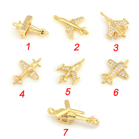 Cubic CZ Airplane Charms,Multi-style Plane Pendants,for DIY Unique Jewelry Making Supplies