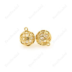 14k Gold Round Ball Spacer Pendants,Hollow Flower Ball Charms,for Unique Jewelry Making 9mm