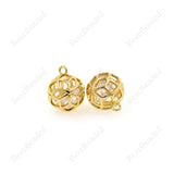 14k Gold Round Ball Spacer Pendants,Hollow Flower Ball Charms,for Unique Jewelry Making 9mm