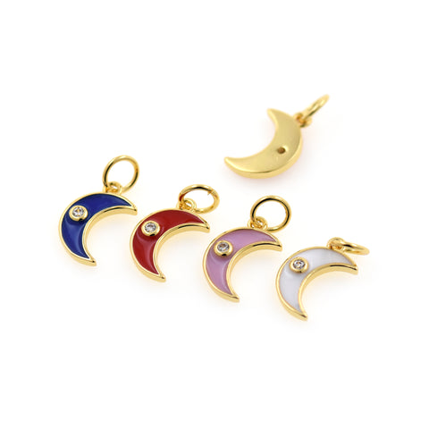 Minimalist Enamel Moon Zircon Pendant-Jewelry Making Accessories   7x12mm