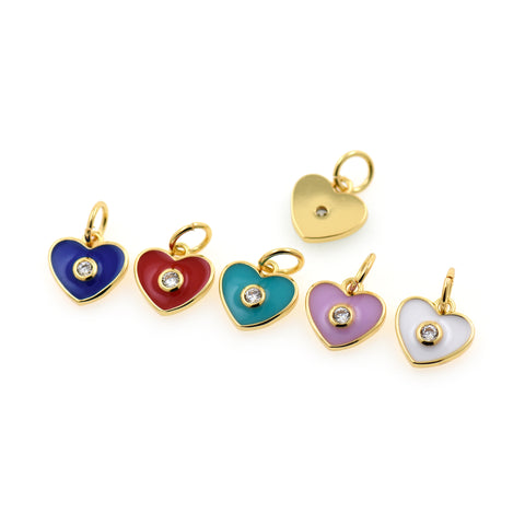 Minimalist Enamel Heart Shaped Zircon Pendant-Jewelry Making Accessories   9x9mm