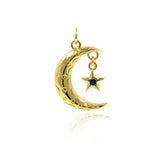 Gold Moon Crescent and Cubic Zirconia Star Pendant,Personalized Jewelry Accessories 16x22mm