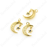 Gold Moon Crescent and Cubic Zirconia Star Pendant,Personalized Jewelry Accessories 16x22mm