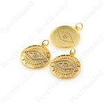 Gold Evil Eye Pendant,Zirconia Medallion Coin Charms,DIY Bracelet/Necklace Findings 20x22mm