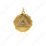 Shiny Gold Triangle Pendant,Round Medallion Charms,Unique Handmade Supplies 20x22mm