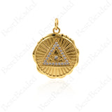 Shiny Gold Triangle Pendant,Round Medallion Charms,Unique Handmade Supplies 20x22mm