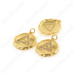 Shiny Gold Triangle Pendant,Round Medallion Charms,Unique Handmade Supplies 20x22mm