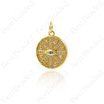Round Evil Eye Pendant,Gold Eye Charms for Medallion Necklace Component 15x17mm