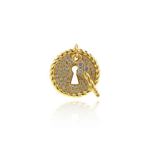 Exquisite Round Micro Pavé Lock Core Pendant-DIY Jewelry Making Accessories   18mm