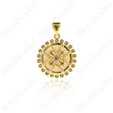 Round Natural Shell Pendant,Micro Pave Cubic Zirconia Round Disc Charms for Unique Jewelry Findings 17x19mm