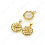 Round Natural Shell Pendant,Micro Pave Cubic Zirconia Round Disc Charms for Unique Jewelry Findings 17x19mm