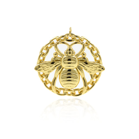 Shiny Minimalist Round Bee Pendant-DIY Jewelry Making Accessories   43x39mm