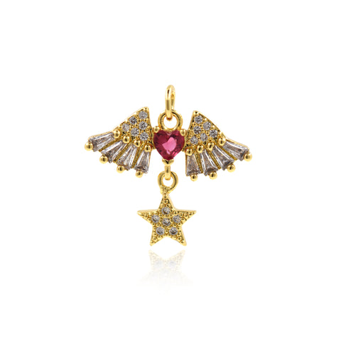 Shiny Micropavé Winged Star Pendant-DIY Jewelry Making Accessories   22x18mm