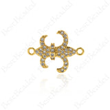 Gold Fleur De Lis Charm,CZ Paved Fleur De Lis Connector,Jewelry Findings 20x15mm