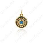 Round Turquoise Evil Eye Pendant,Gold Disc Charms,Unique Bracelet/Necklace Accessories 12x15mm