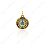 Round Turquoise Evil Eye Pendant,Gold Disc Charms,Unique Bracelet/Necklace Accessories 12x15mm