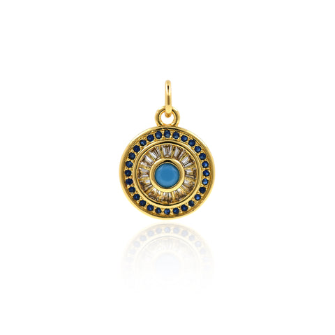 Shiny Round Heart Evil Eye Zircon Pendant-DIY Jewelry Making Accessories   12.5x15mm